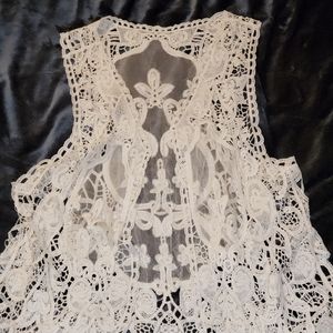Sheer Lace Vest - Cream colored - Med/Large